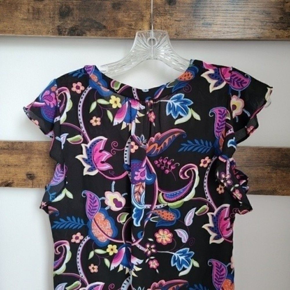 Philosophy Black Floral Print V-Neck Blouse Sz XS - Picture 5 of 10